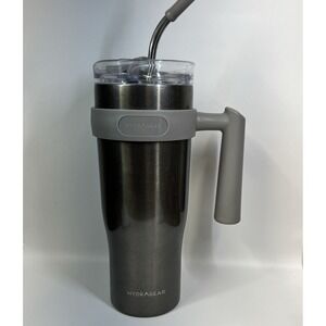 HydraGear Stainless Steel Tumbler Handle Straw Lid Gray Black Travel Cup 40 Oz